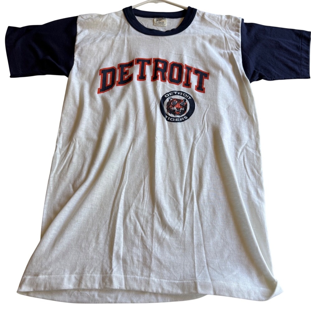 Vintage Detroit Tigers Ringer T-Shirt 80s Mens Small Trench